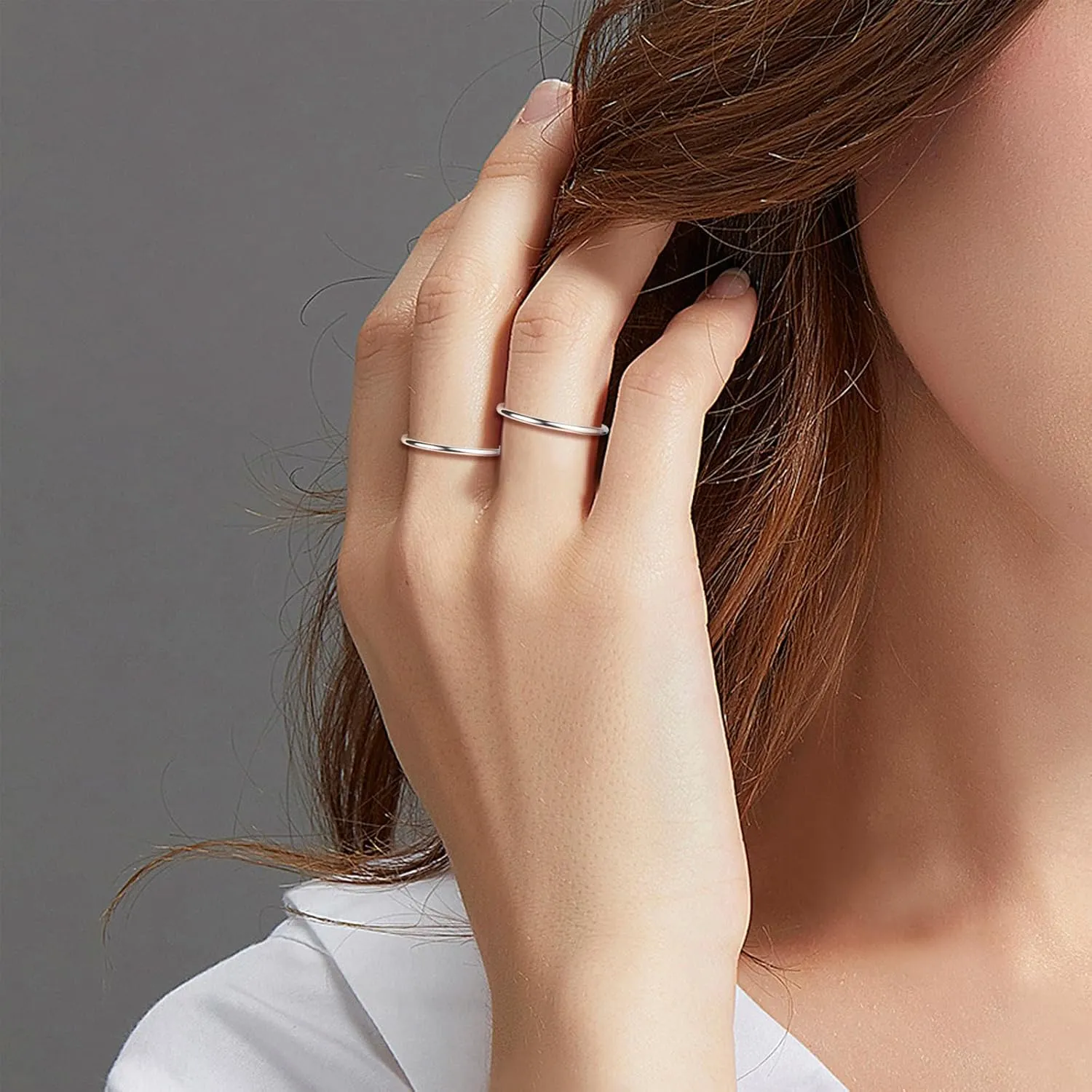 CANDYFANCY 925 Sterling Silver 1.2mm Stacking Midi Thin Rings Thumb Pinky Ring Stack Knuckle Rings for Women Band Ring Size 2.5-8.5