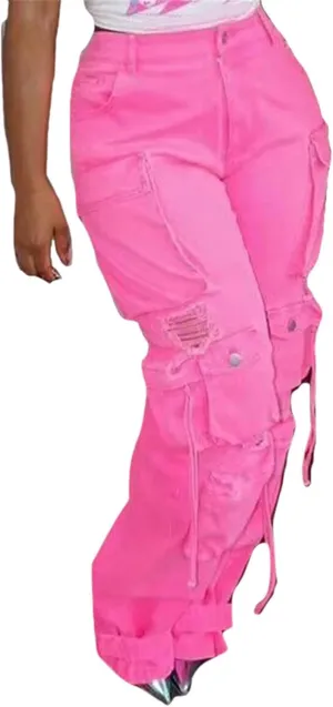 Cargo Jeans for Women Y2K High Waisted Baggy Jeans Straight Wide Leg Cargo Pants Streetwear