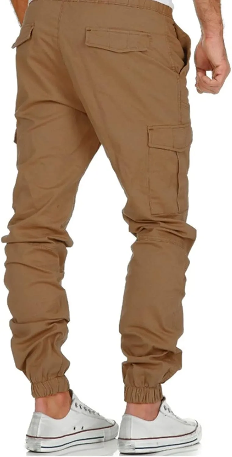 Cargo Pants for Men Relaxed Fit Waist Drawstring Athletic Trousers Casual Stretch Baggy Joggers Pockets Men's Outdoor