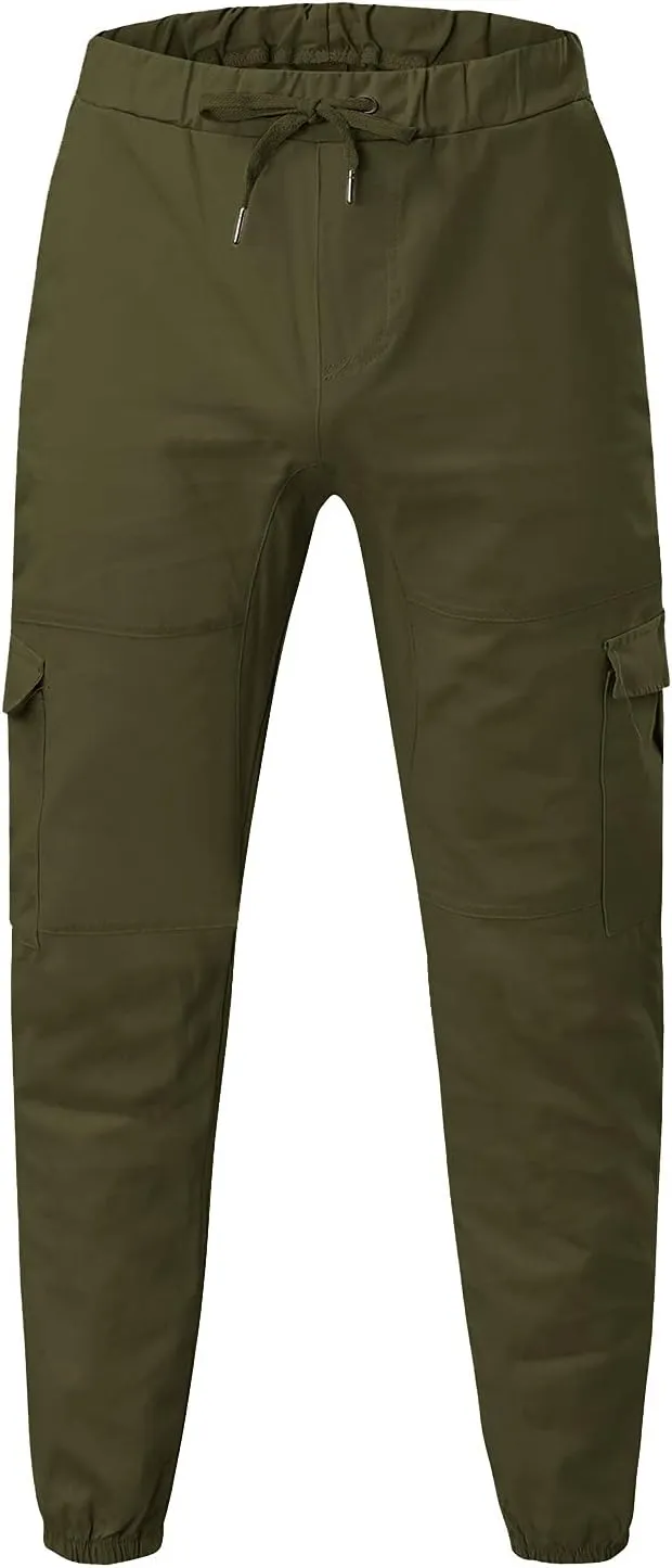 Cargo Pants for Men Relaxed Fit Waist Drawstring Athletic Trousers Casual Stretch Baggy Joggers Pockets Men's Outdoor