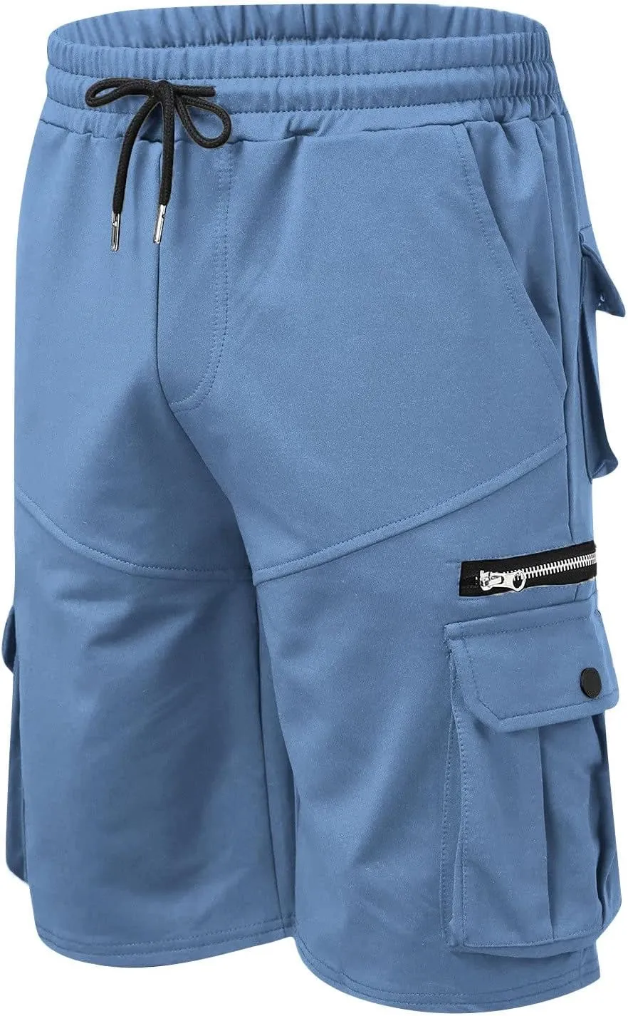 Cargo Shorts for Men Loose Fit Elastic Waist Drawstring Casual Work Shorts with Multi Pockets Twill Outdoor Hiking Shorts