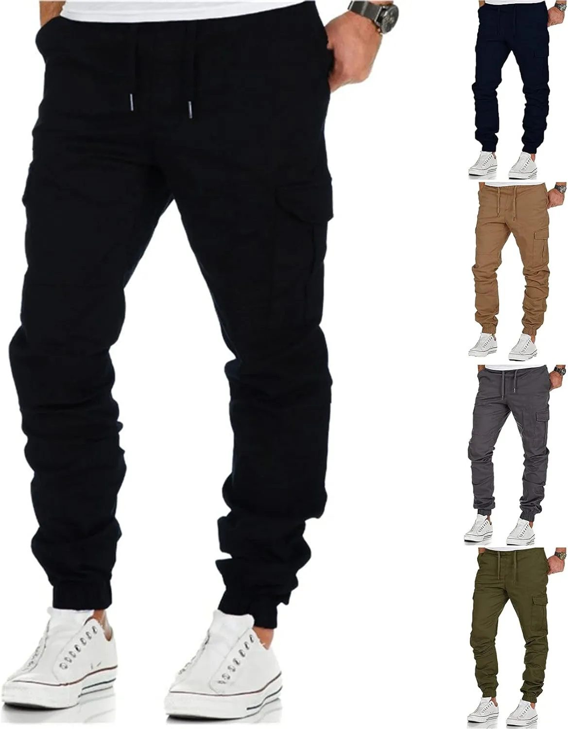 Cargo Work Pants for Men Relaxed Fit Cotton Multi-Pockets Lightweight Tactical Pant Hiking Jogger Outdoor Sports Trousers