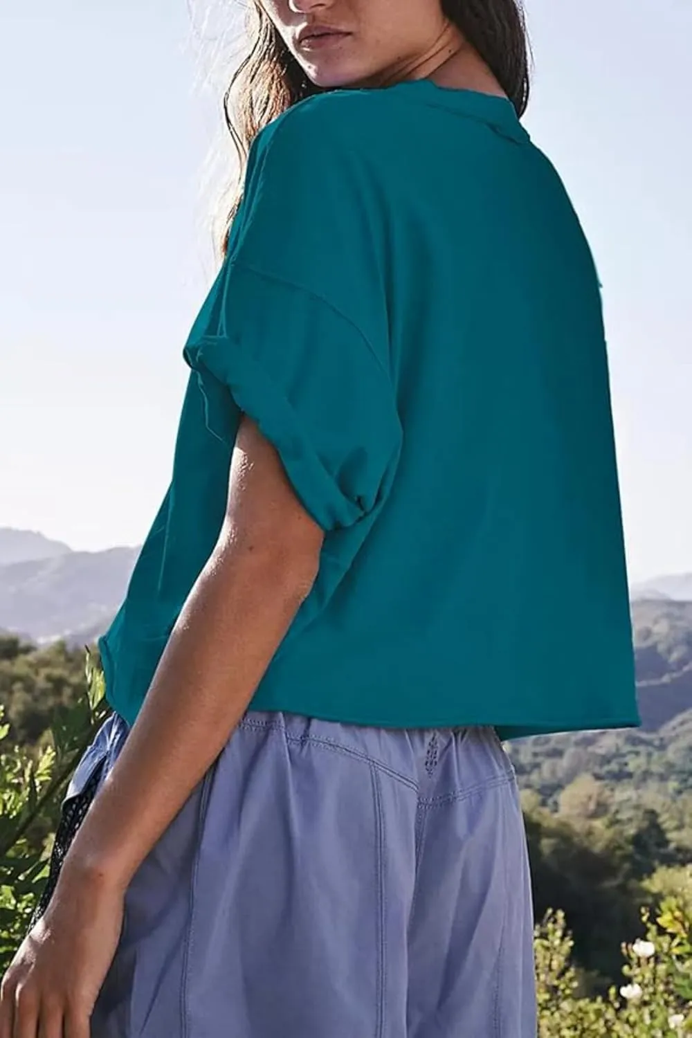 Carpetcom Oversized Workout Shirts for Women Short Sleeve Drop Shoulder Casual Crop Tops Baggy Gym Yoga Athletic Tee