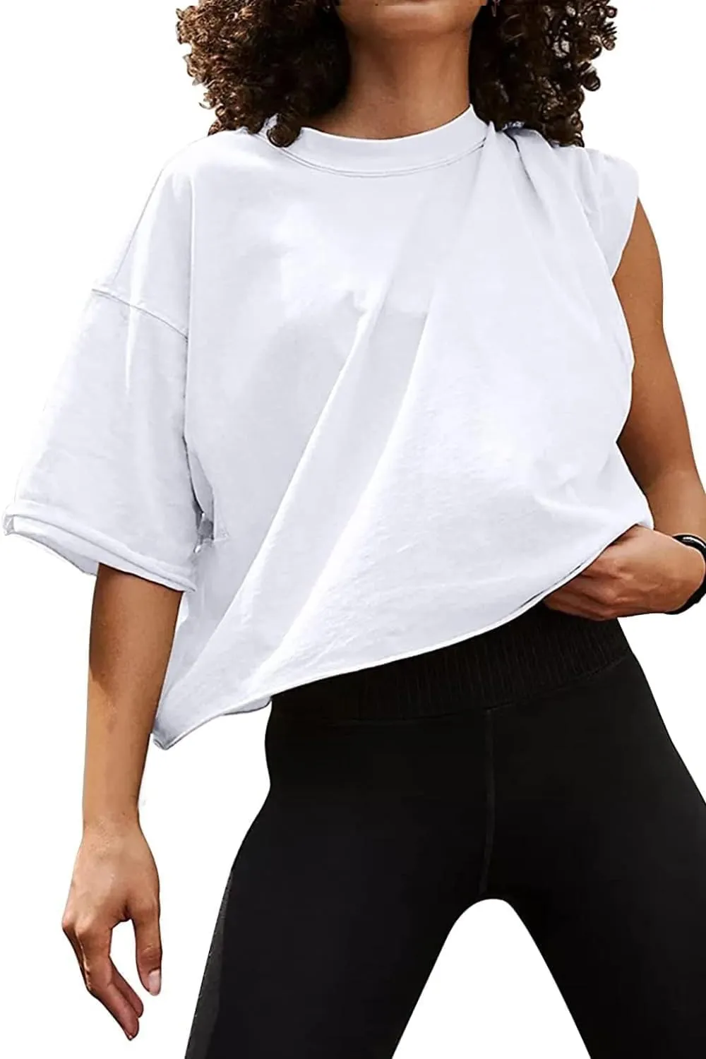 Carpetcom Oversized Workout Shirts for Women Short Sleeve Drop Shoulder Casual Crop Tops Baggy Gym Yoga Athletic Tee