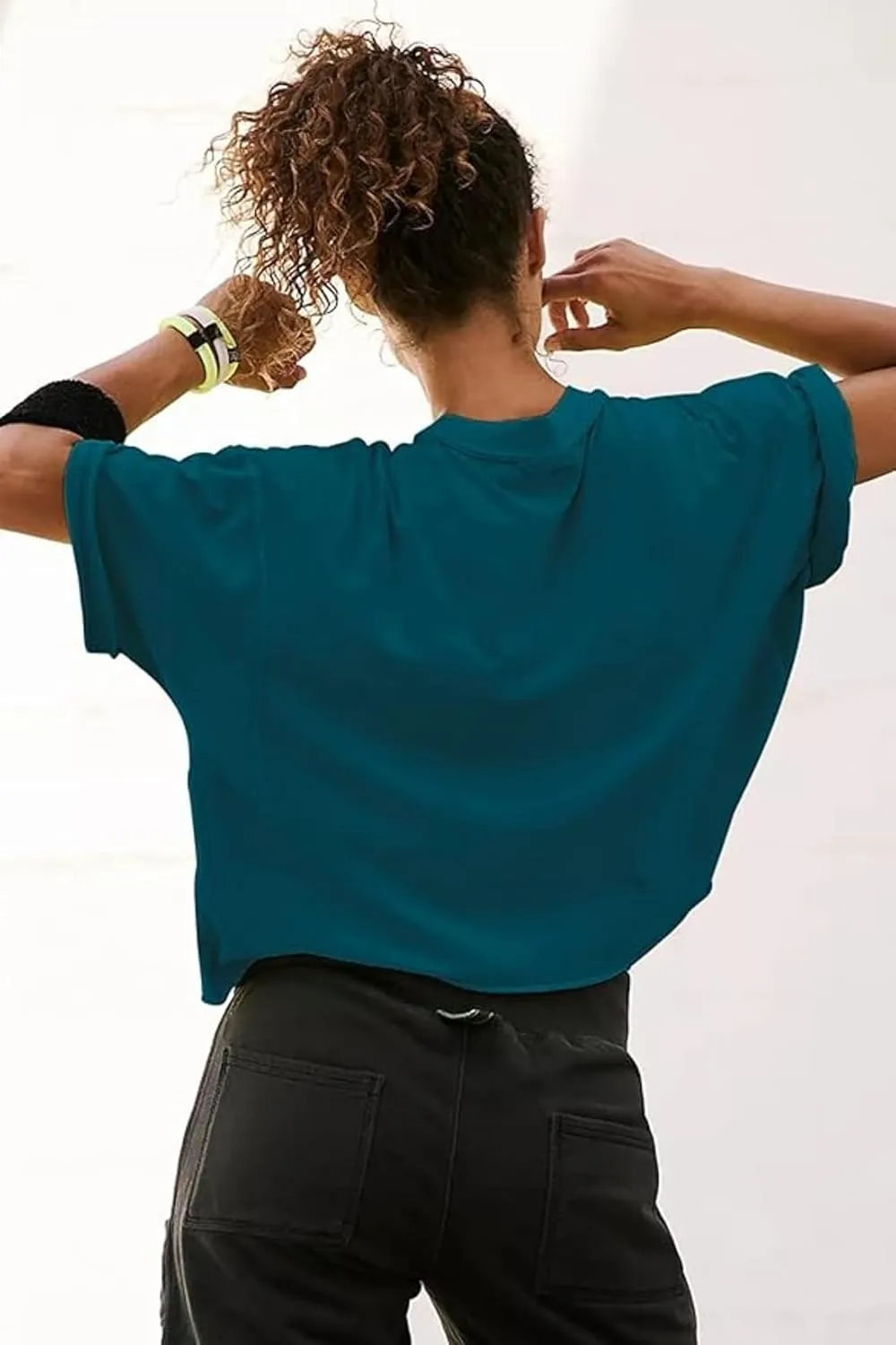 Carpetcom Oversized Workout Shirts for Women Short Sleeve Drop Shoulder Casual Crop Tops Baggy Gym Yoga Athletic Tee
