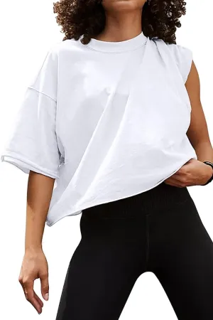 Carpetcom Oversized Workout Shirts for Women Short Sleeve Drop Shoulder Casual Crop Tops Baggy Gym Yoga Athletic Tee