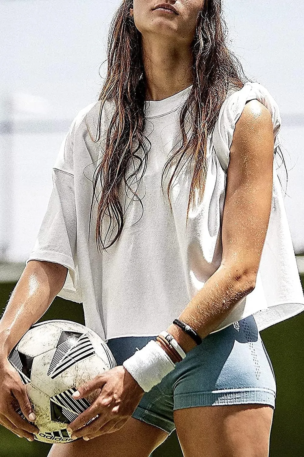 Carpetcom Oversized Workout Shirts for Women Short Sleeve Drop Shoulder Casual Crop Tops Baggy Gym Yoga Athletic Tee