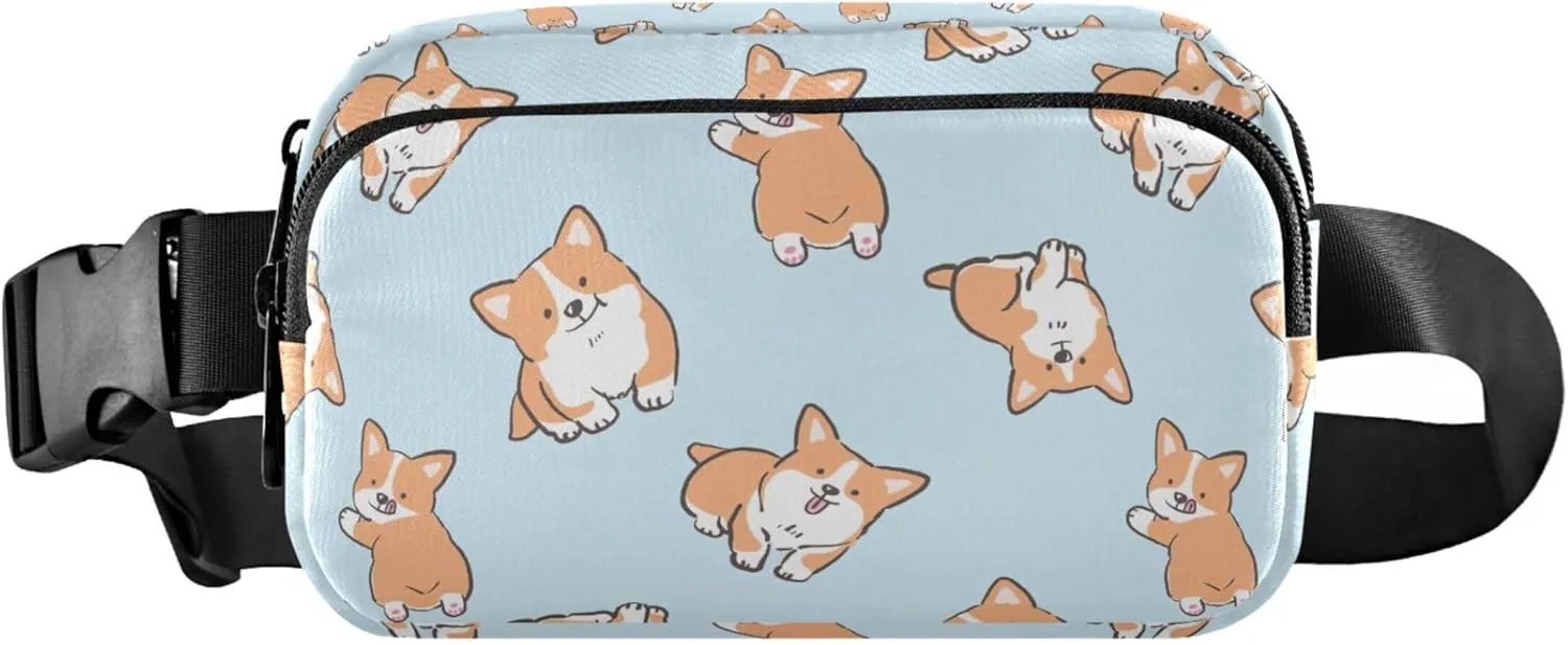 Cartoon Corgi Dog Women Fanny Packs Waterproof Belt Bag Hip Pouch Cute Travel Waist Pack for Men