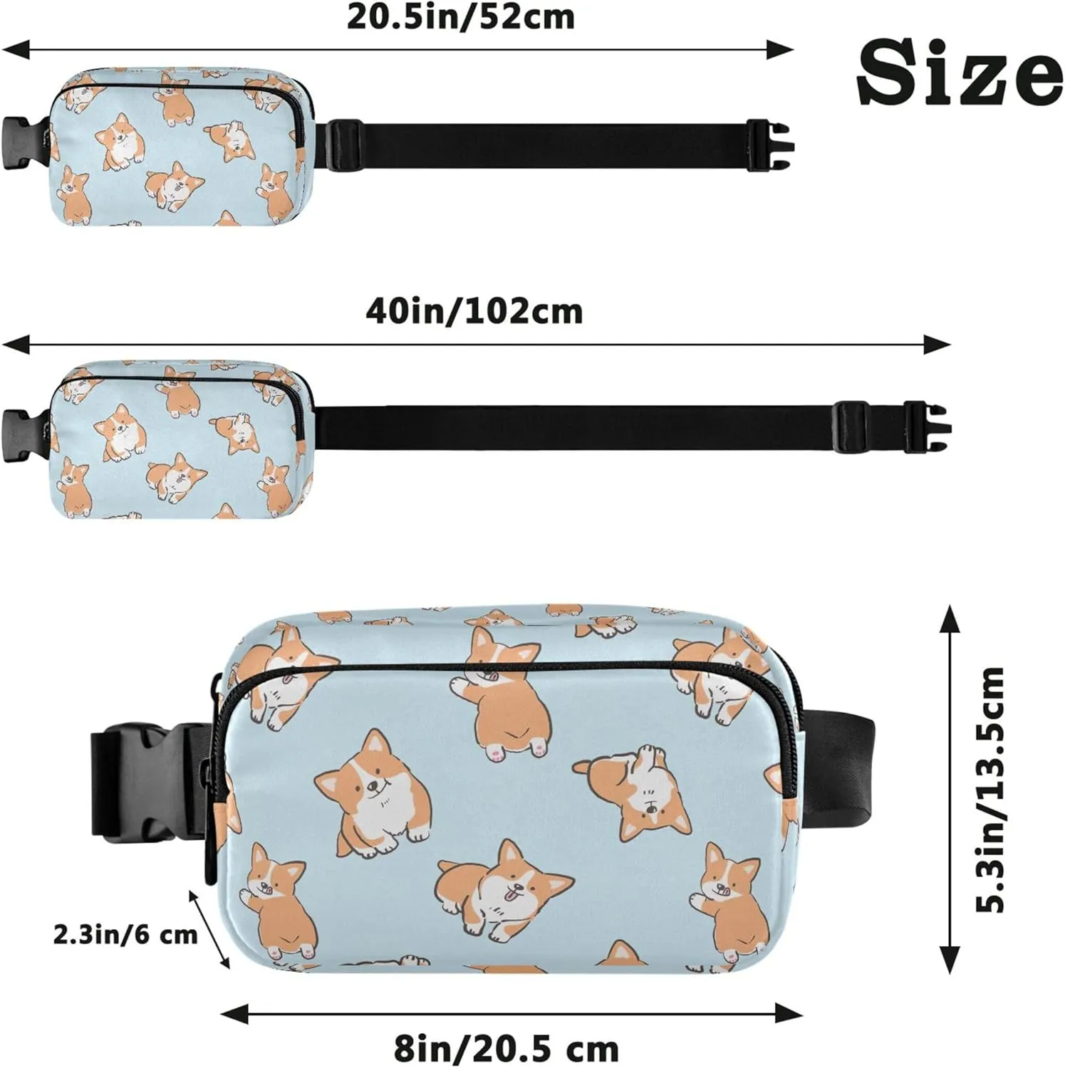 Cartoon Corgi Dog Women Fanny Packs Waterproof Belt Bag Hip Pouch Cute Travel Waist Pack for Men