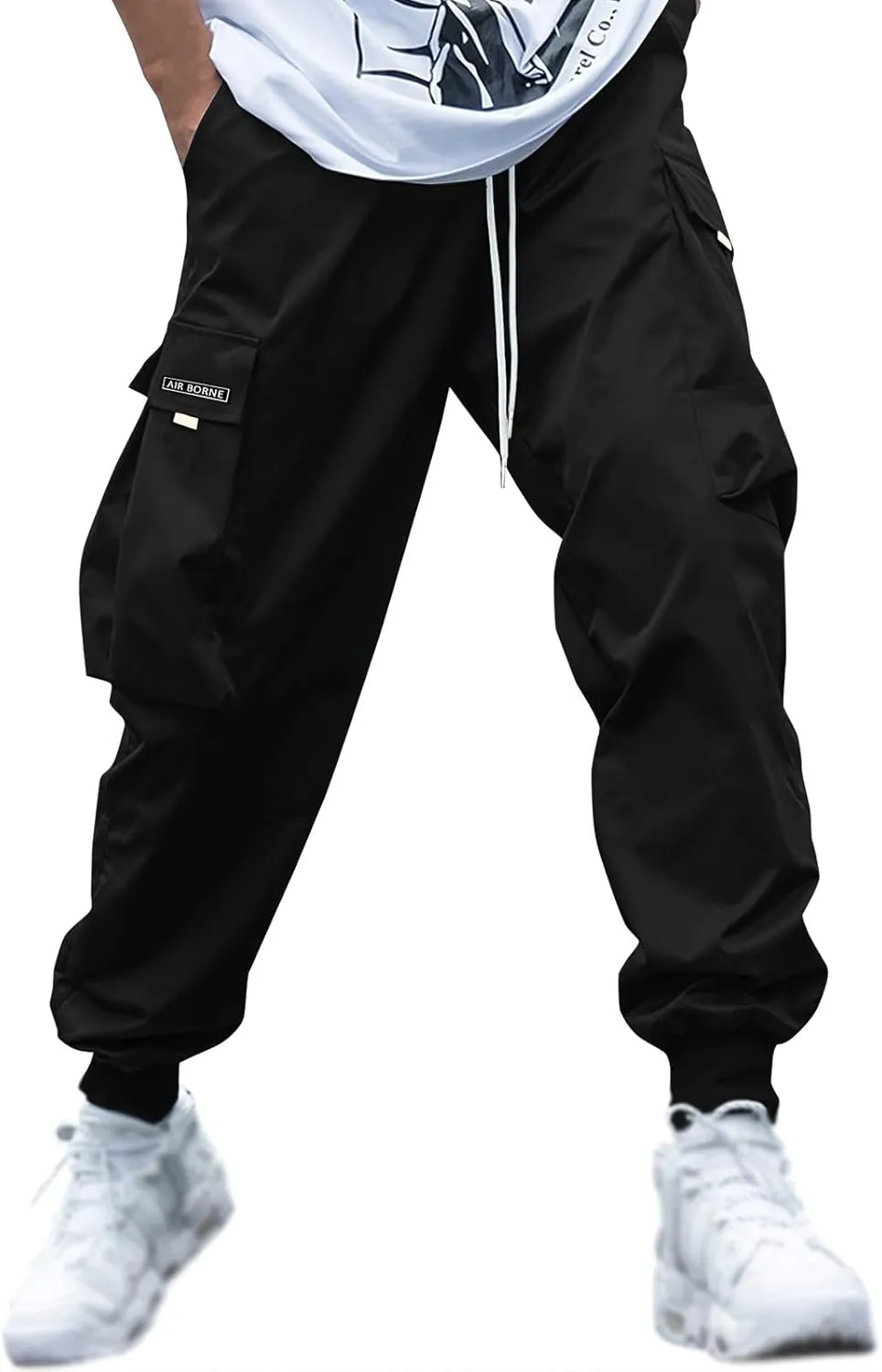 Casual Cargo Pants for Men Elastic Waist Relaxed Fit Trousers Hiking Joggers Athletic Pants with Multi Pockets