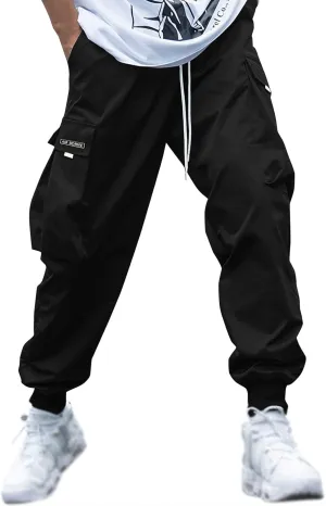 Casual Cargo Pants for Men Elastic Waist Relaxed Fit Trousers Hiking Joggers Athletic Pants with Multi Pockets