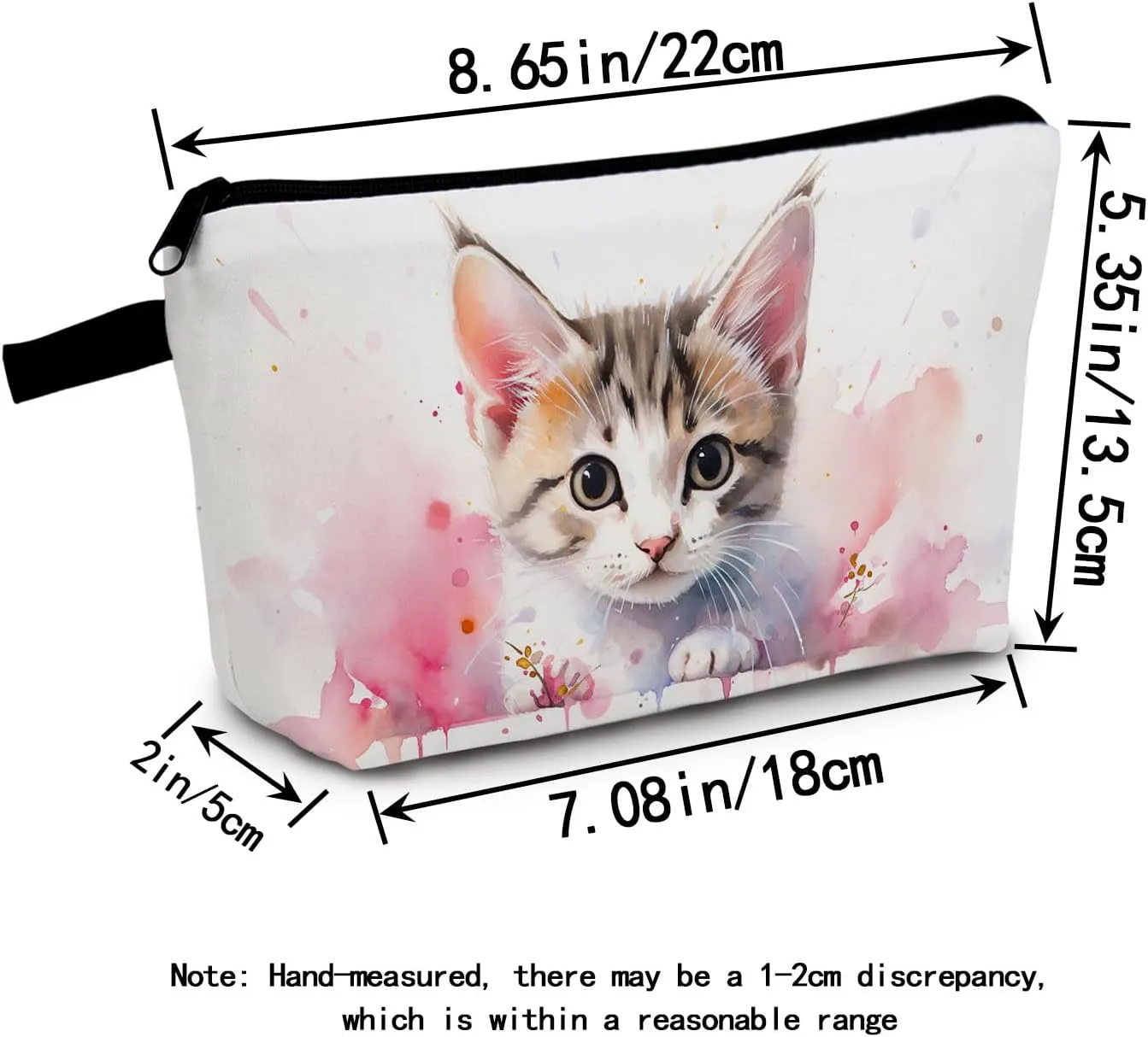 Cat Makeup Bag Cute Cosmetic Pouch for Women & Teens Travel Toiletry Organizer with Glitter Eyes Gift for Cat Lovers