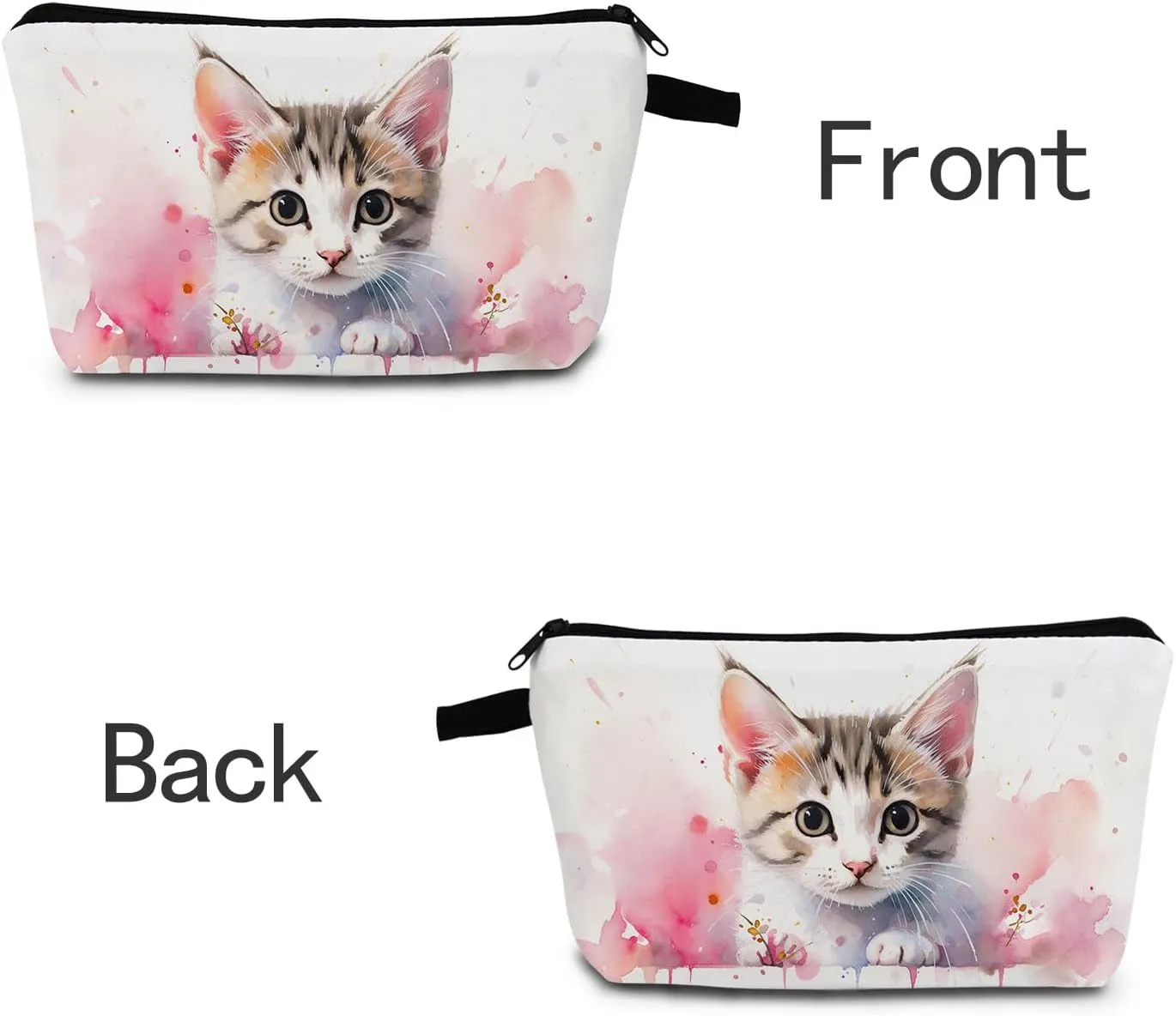 Cat Makeup Bag Cute Cosmetic Pouch for Women & Teens Travel Toiletry Organizer with Glitter Eyes Gift for Cat Lovers