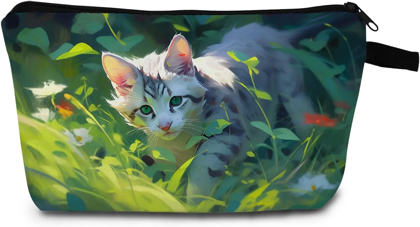 Cat Makeup Bag for Women Travel Cosmetic Organizer Bag Teacher Appreciation Gifts Small Zipper Toiletry Bag