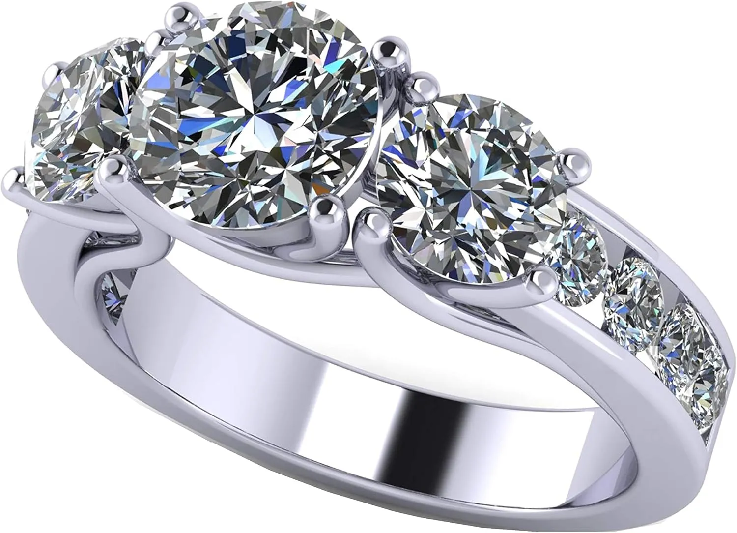 Central Diamond Center Lucita Style Sterling silver CZ 3 Stone Ring 2.50ctw (Reg) - Platinum Plated - Size 7