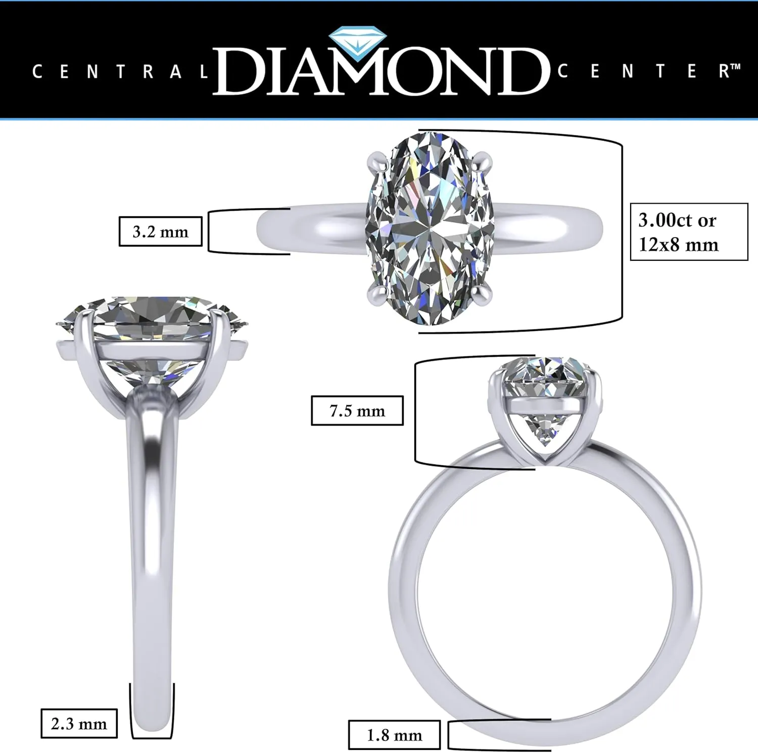 Central Diamond Center VOGUE Simulated diamond Solitaire Engagement Wedding Ring Solid Sterling Silver