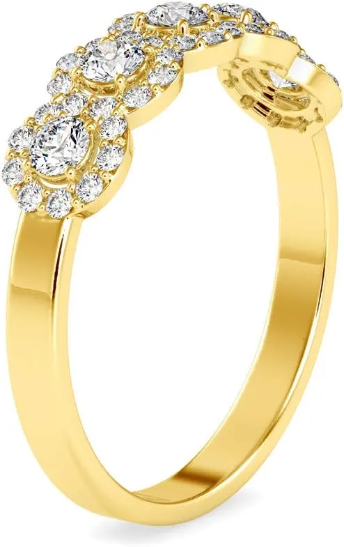 Certified 5 Stone Diamond Ring Studded with 48 Round Natural Diamond in 14k White/Yellow/Rose Gold Wedding Ring for Women | Bridal Ring for Her | Anniversary Ring for Couple (0.45 Ct, IJ-SI)