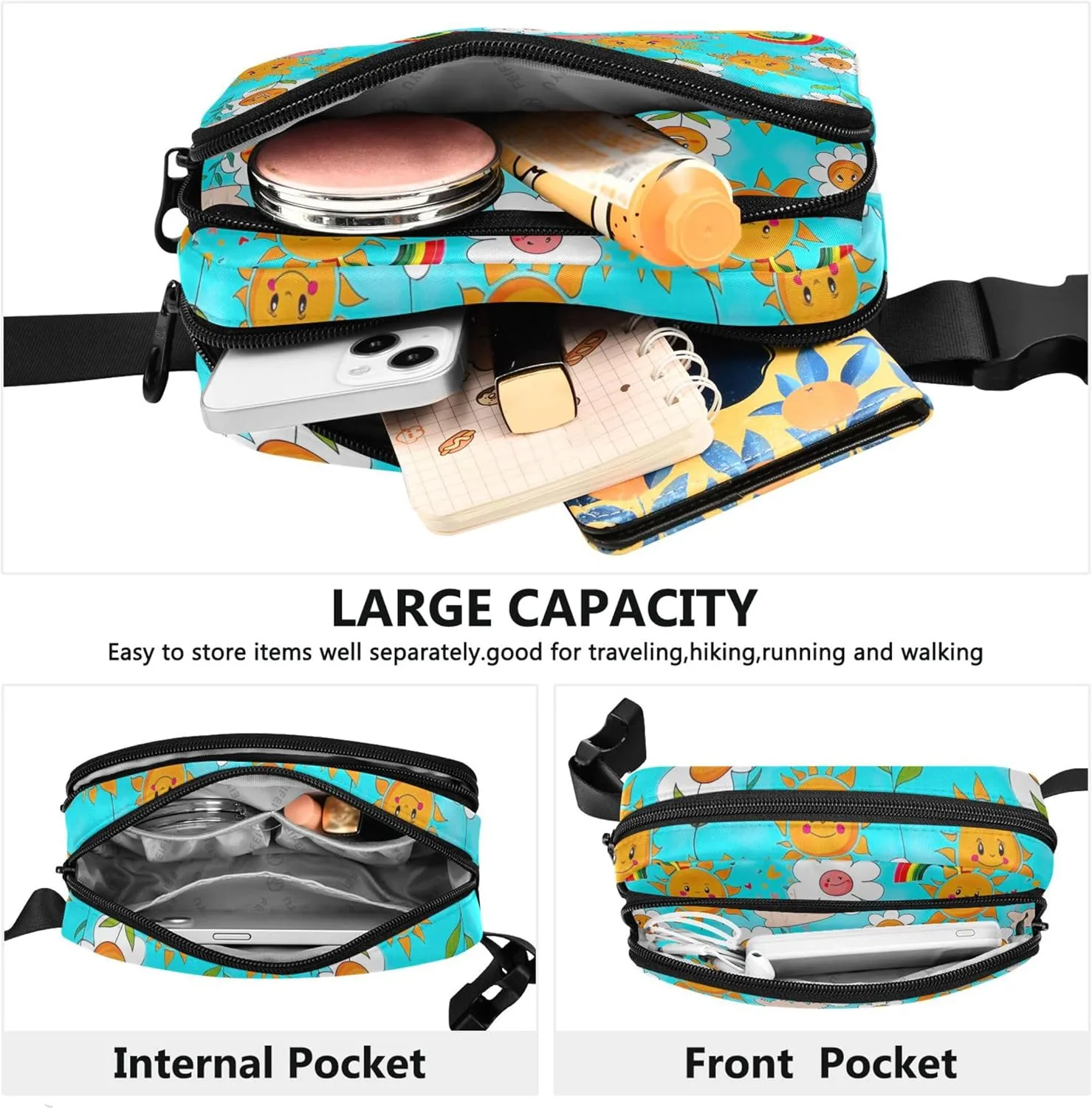 Cheerful Flowers Sun Blue Sky Fanny Pack for Women Waterproof Belt Bag Hip Pack Cute Cross Body Waist Pack
