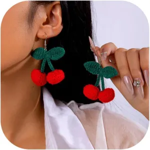 Cherry Earrings 3D Cherry Earrings for Women Dangle Red Earrings for Women Cute Fruit Earrings Red Decorations Dress for Her
