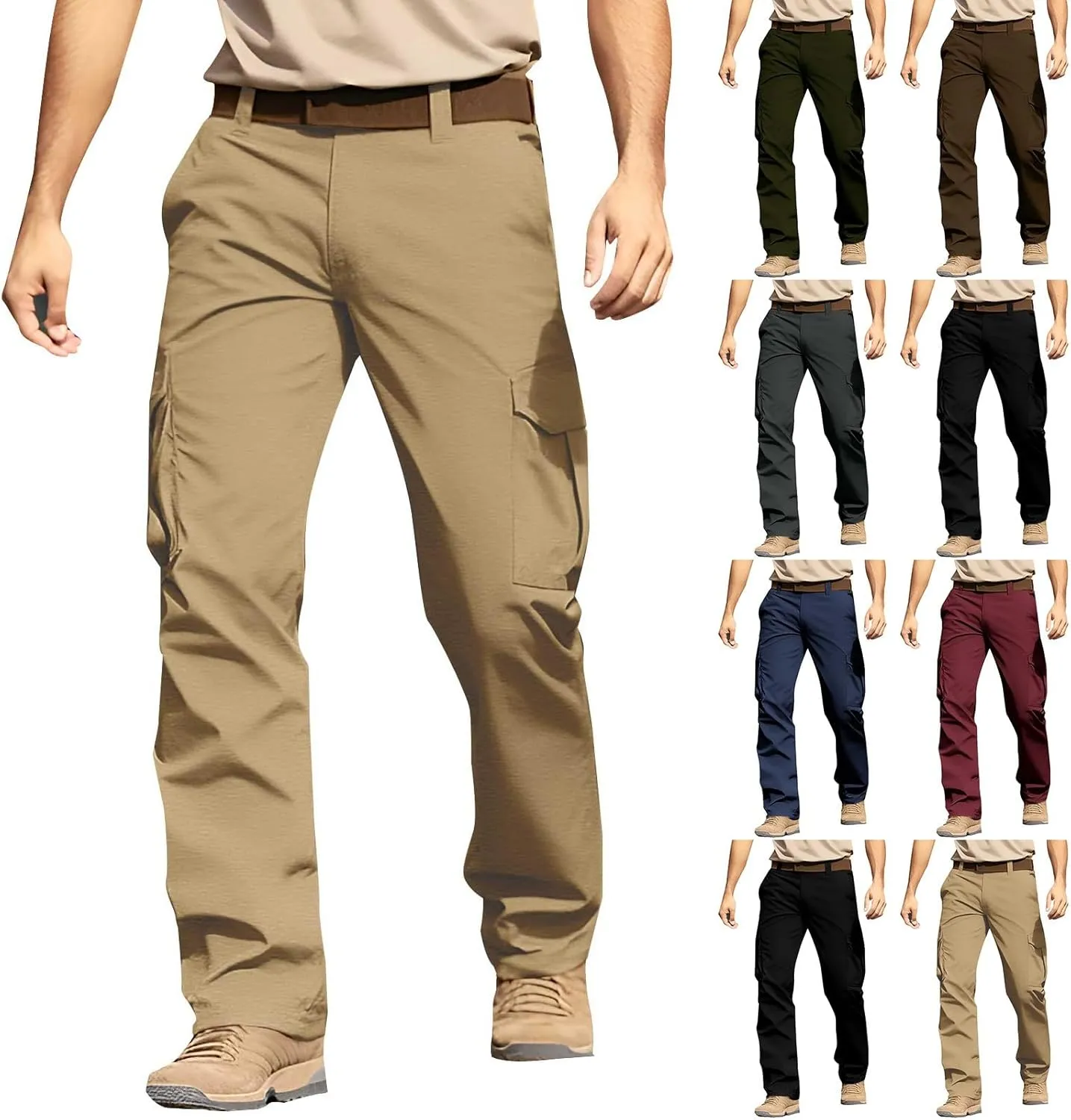 Chinos Pants Men Slim Fit Cargo Pants Stretch Relaxed Fit Jogger Sweatpants Straight Fit Hiking Work Pants w/Pockets