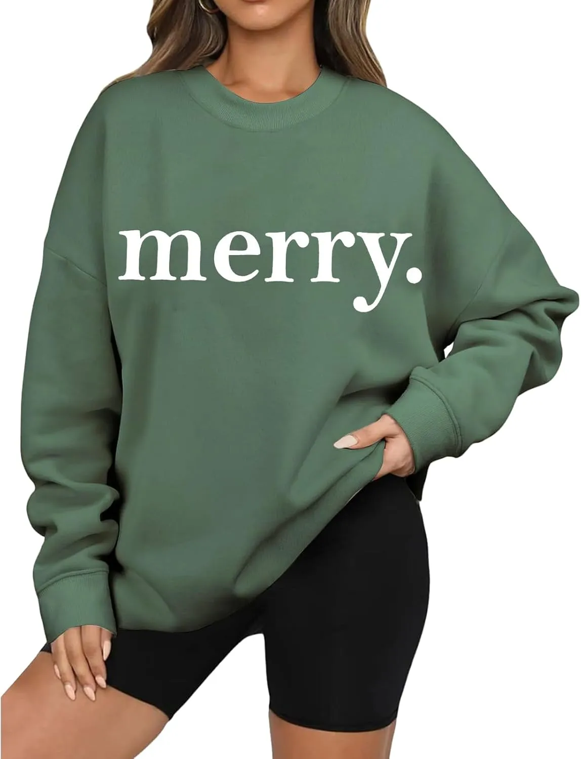 Christmas Sweatshirts for Women 2024 Merry Letter Shirt Oversized Long Sleeve Hoodie Pullover Sweatshirt Xmas Tops