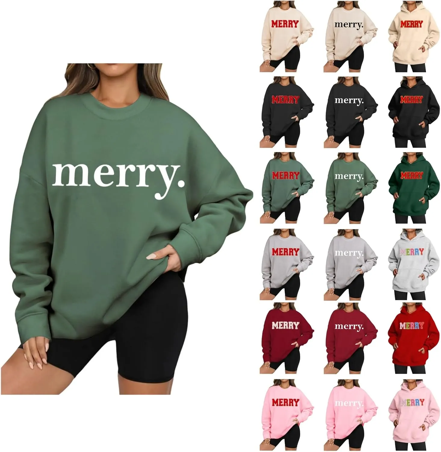 Christmas Sweatshirts for Women 2024 Merry Letter Shirt Oversized Long Sleeve Hoodie Pullover Sweatshirt Xmas Tops
