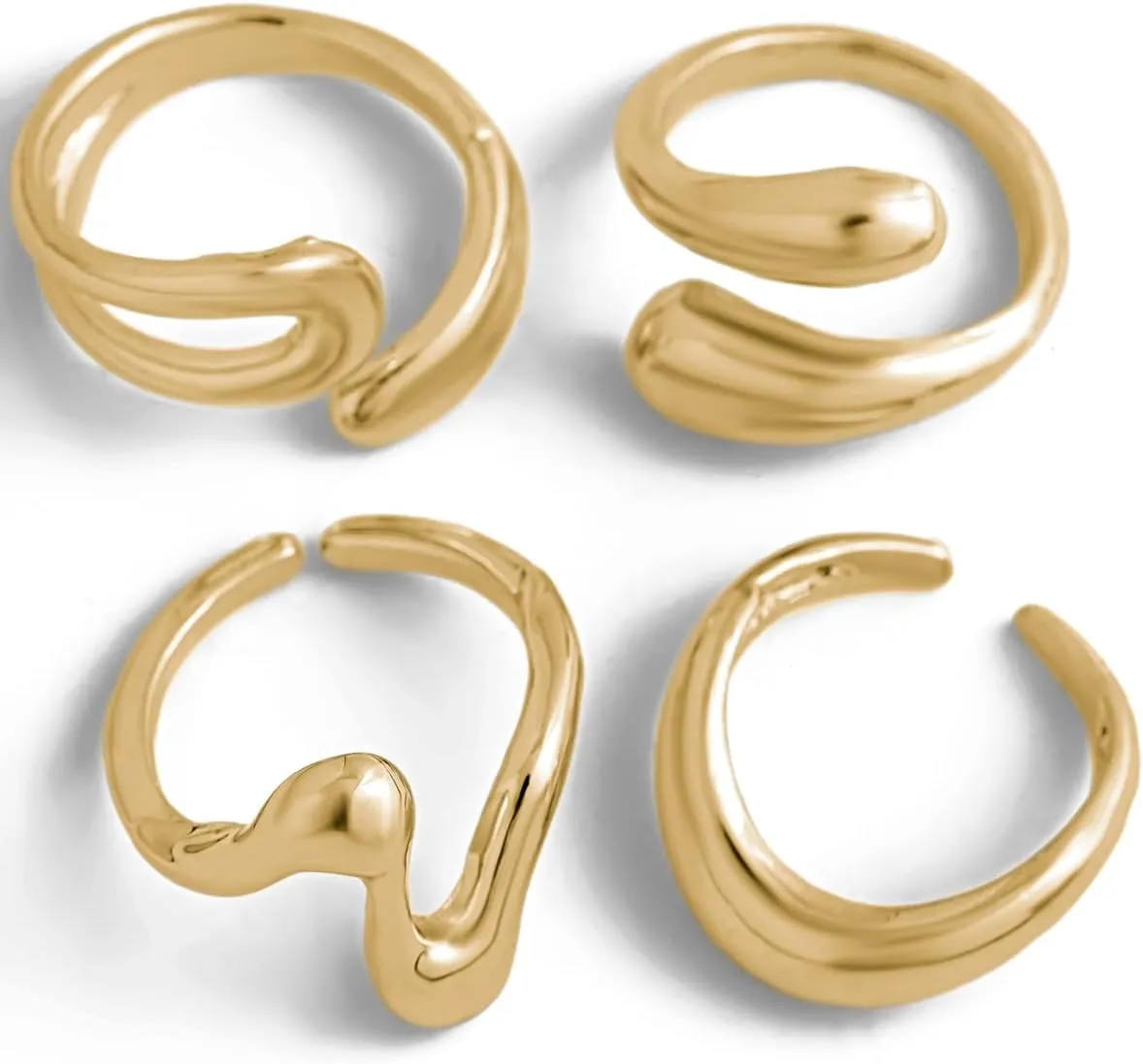 Chunky Gold and Silver Rings for Women - Adjustable Statement Open Bold Thick Stackable Rings Set - Gold Plated Jewelry