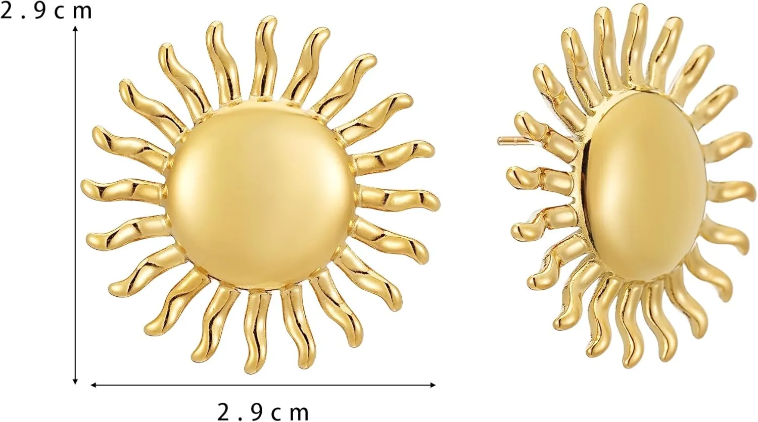 Chunky Gold Sun Earrings for Women, Trendy Sunburst Statement Drop Dangle Earring Hypoallergenic Prom Everyday Boho Summer Holiday Jewelry Gift