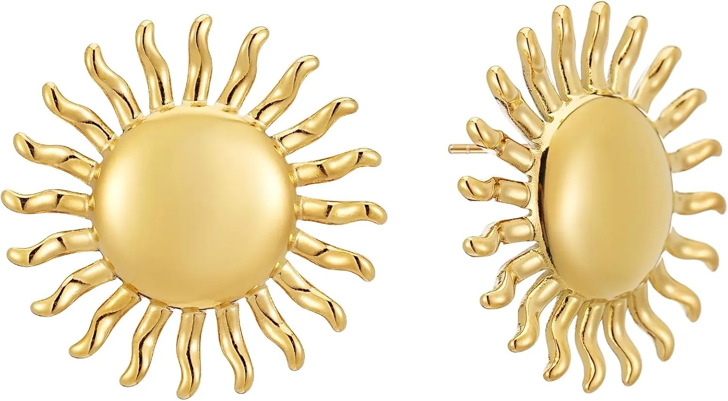 Chunky Gold Sun Earrings for Women, Trendy Sunburst Statement Drop Dangle Earring Hypoallergenic Prom Everyday Boho Summer Holiday Jewelry Gift