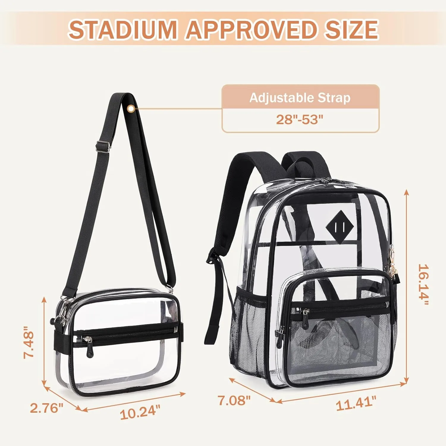 Clear Backpack Heavy Duty Transparent Backpack for School Clear Bags with Wider Shoulder Straps See Through Plastic Bags Sport Events Concert Stadium-Black Transparent 2PCS