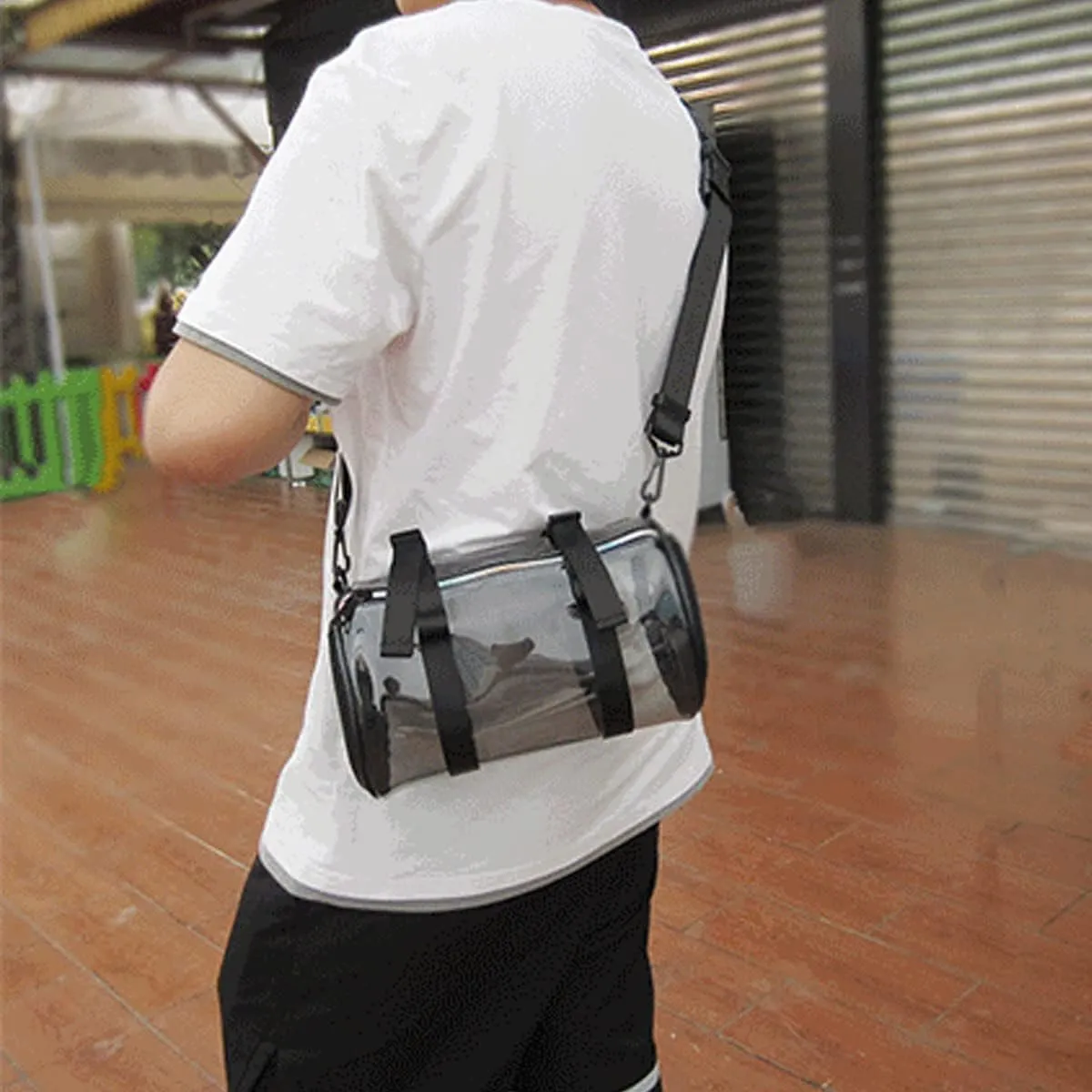 Clear Jelly Shoulder Bag for Men & Women PVC Laser Crossbody Bag Cylinder Transparent Satchel Fashion Purse