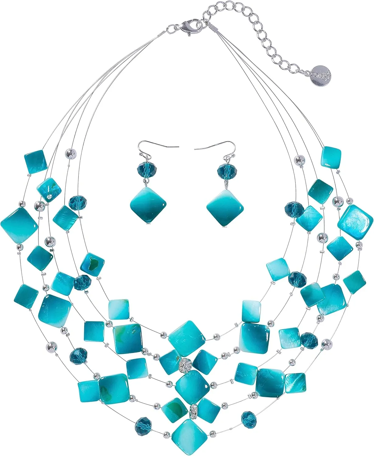 Coiris 5 Layer Illusion Wire Gradient Color Shell Beaded Statement Necklace for Women