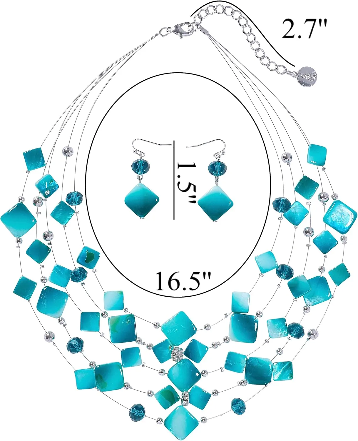 Coiris 5 Layer Illusion Wire Gradient Color Shell Beaded Statement Necklace for Women