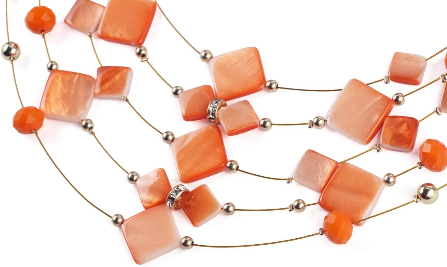 Coiris 5 Layer Illusion Wire Gradient Color Shell Beaded Statement Necklace for Women