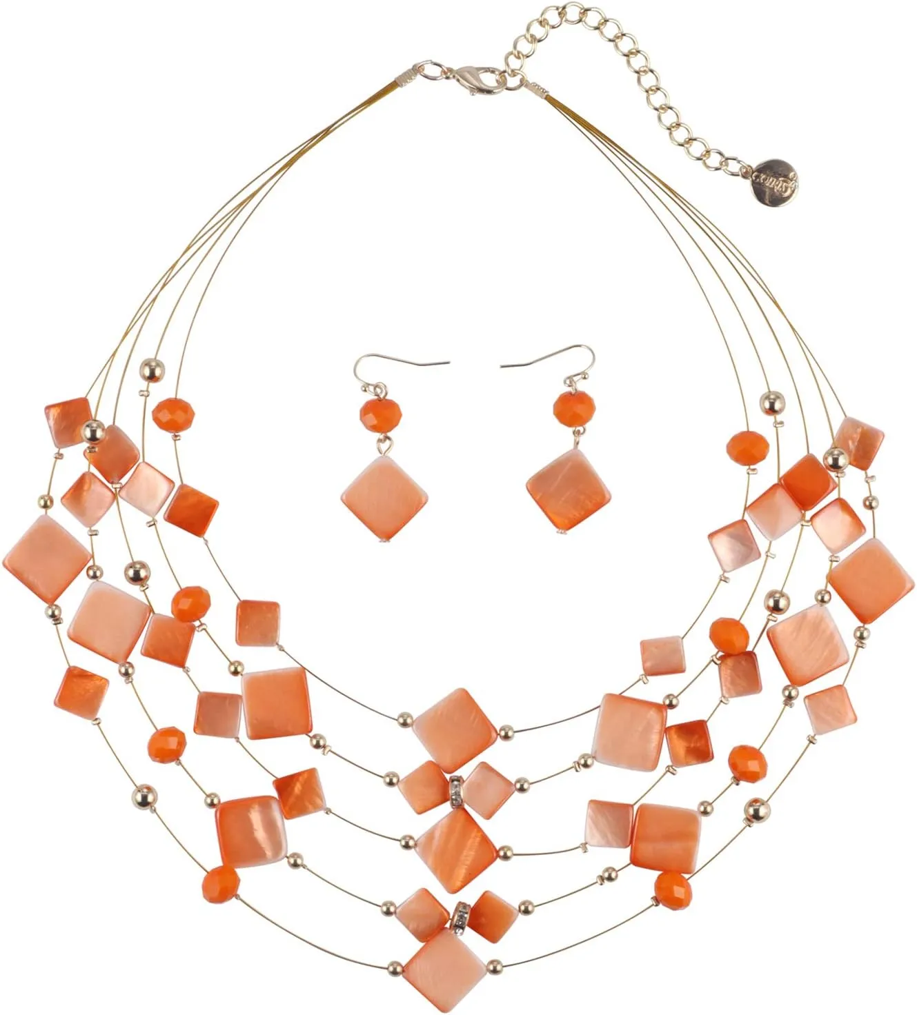 Coiris 5 Layer Illusion Wire Gradient Color Shell Beaded Statement Necklace for Women
