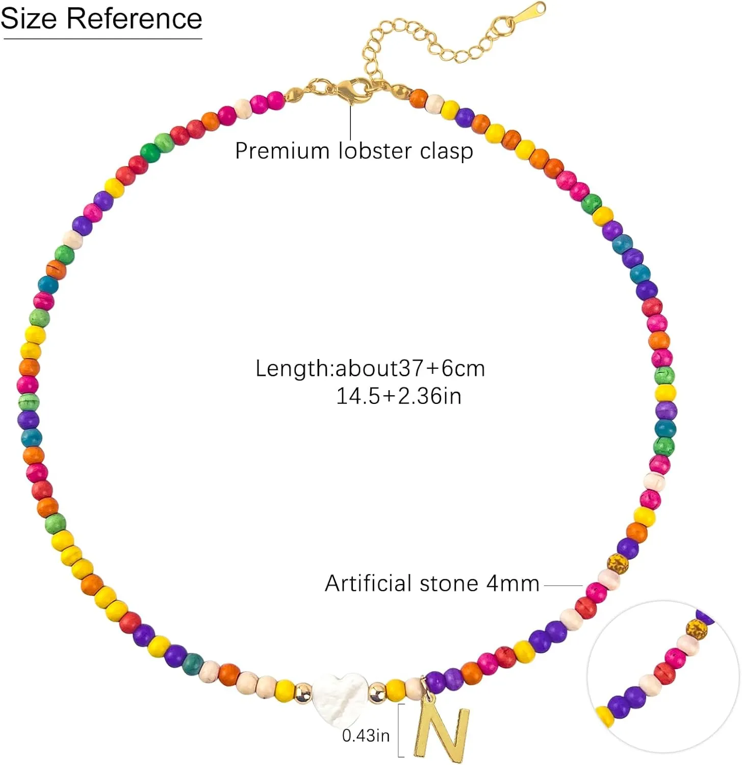 Colorful Beaded Initial Necklaces for Women Girls Gifts, Gold Plated Letter Choker Necklace for Mother's Day Gift from Daughter Son