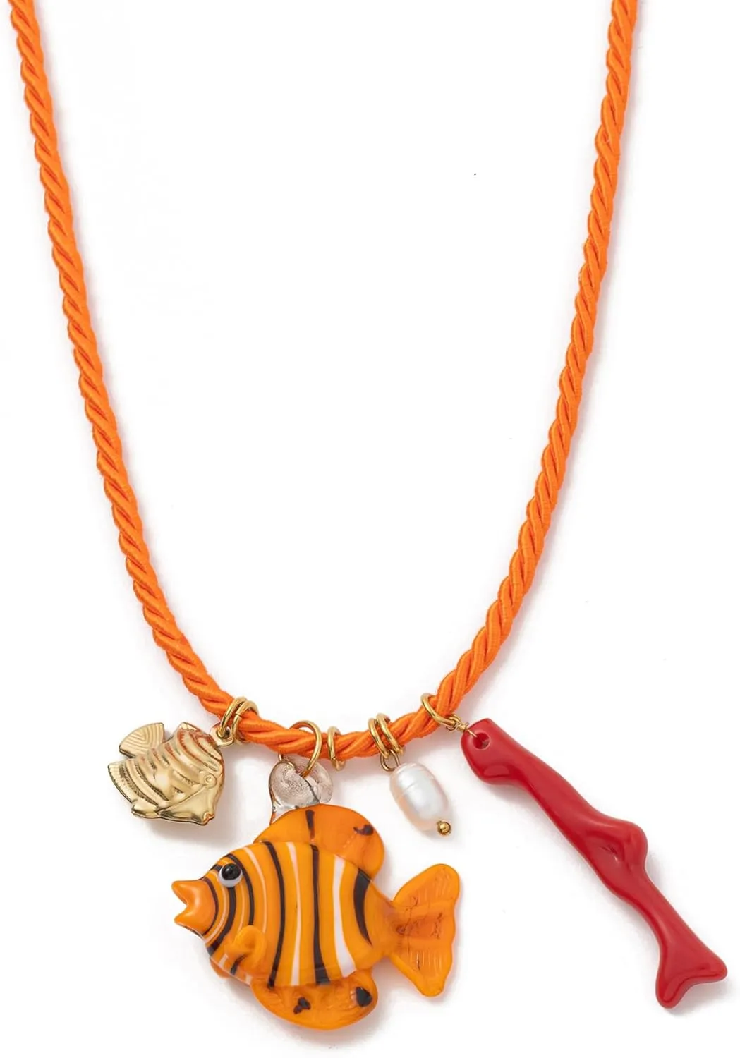 Colorful Rope Shell Necklace With Turtle Starfish Charm | Waterproof Gold Plated Stainless Steel Necklace With Chic Enamel Fish Pendant | Boho Cute Summer Jewelry Perfect For Beach Accessories