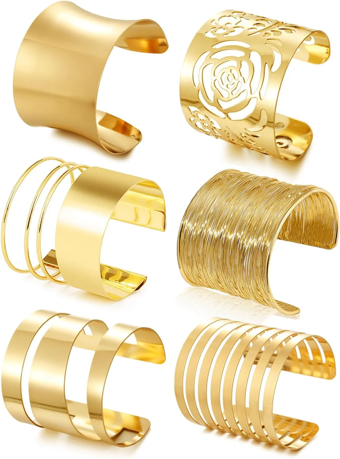 COLOYAN 6 PCS Cuff Bangle Bracelet for Women Gold Wrist Cuff Wrap Bracelet Open Wide Wire Bracelets Adjustable