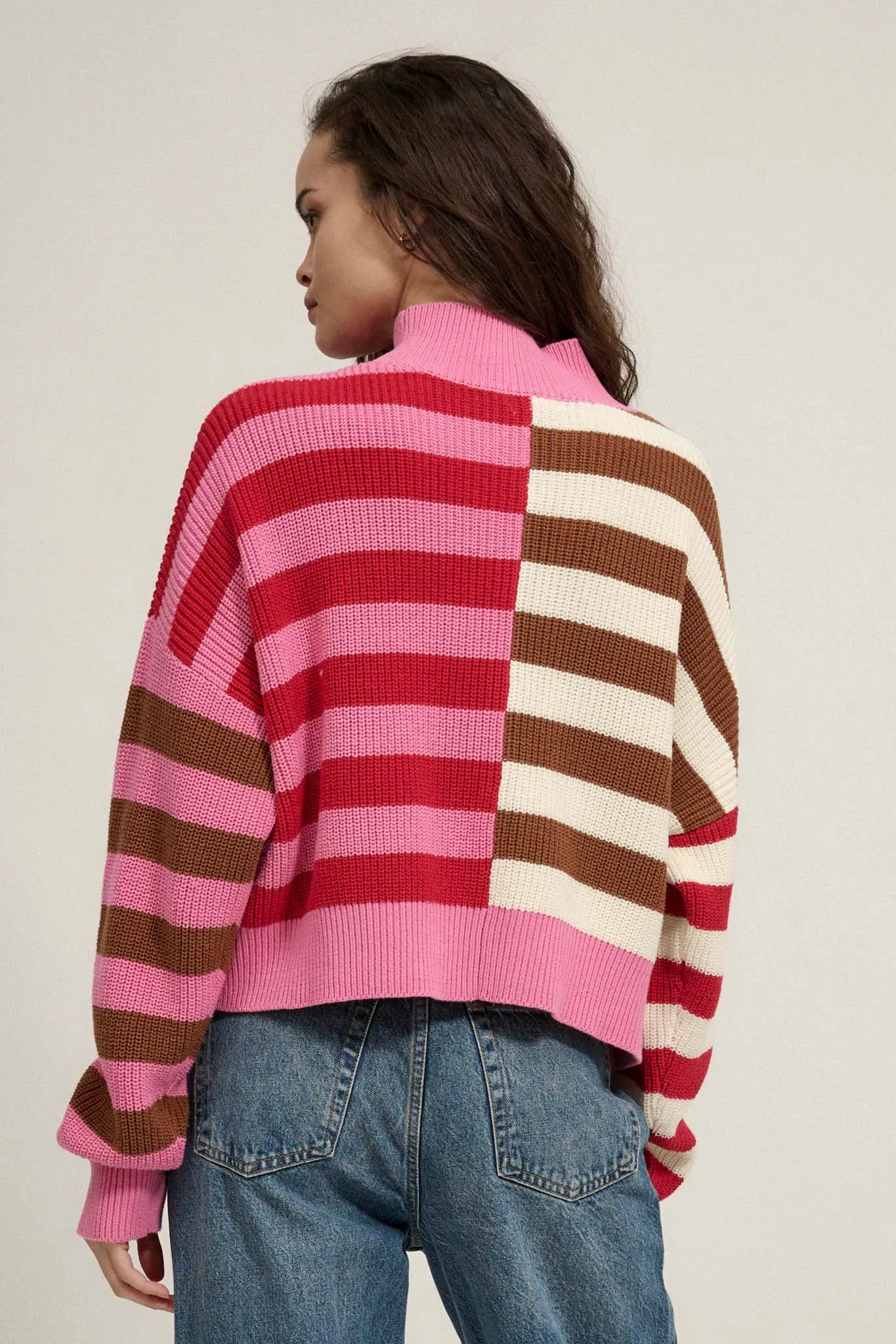 Common Ground Mockneck Colorblock Striped Sweater