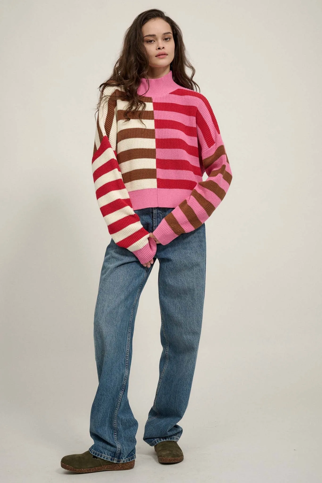 Common Ground Mockneck Colorblock Striped Sweater
