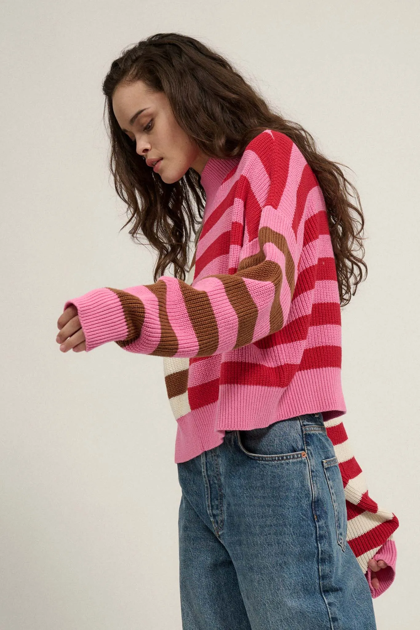 Common Ground Mockneck Colorblock Striped Sweater