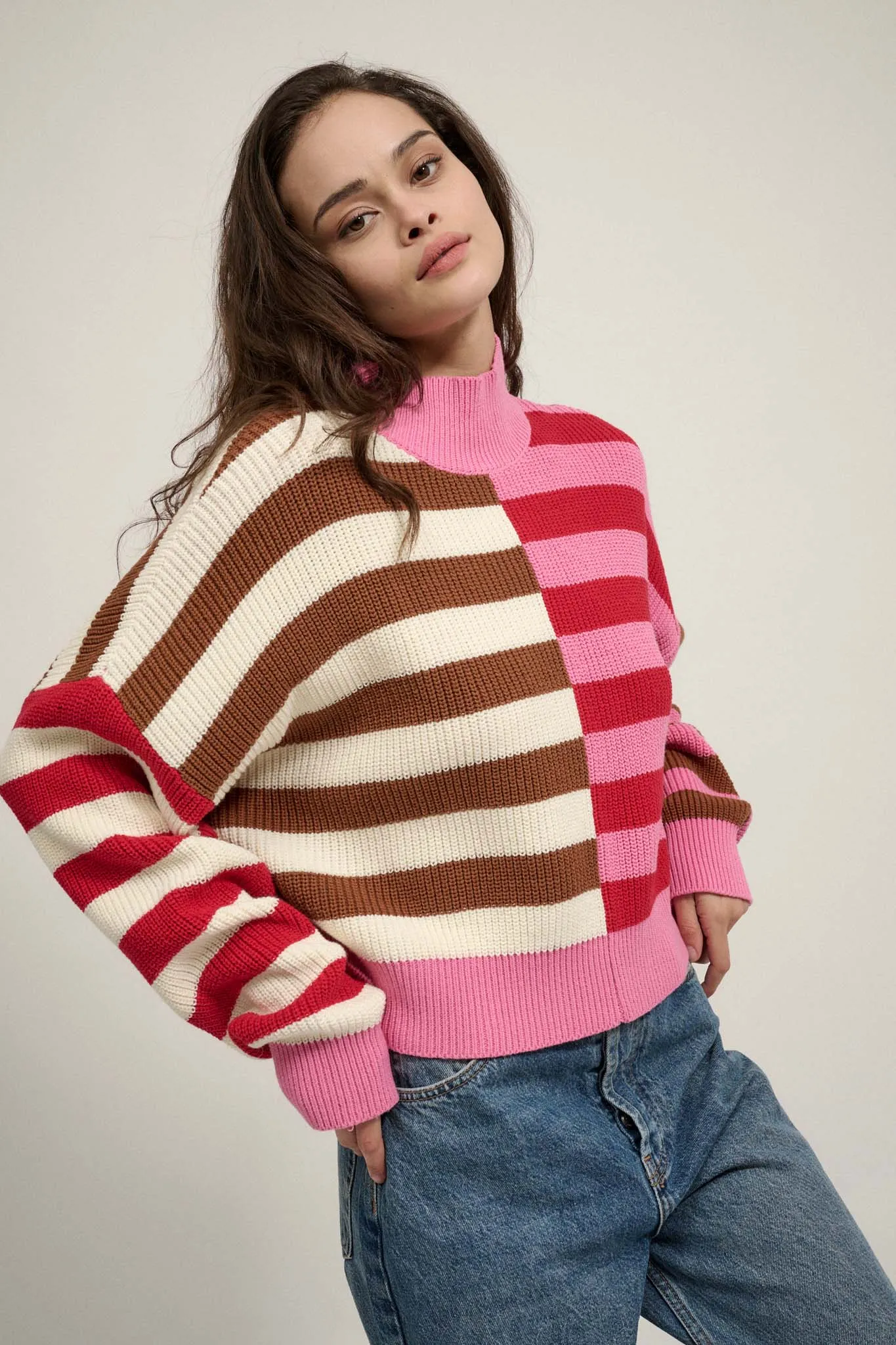 Common Ground Mockneck Colorblock Striped Sweater