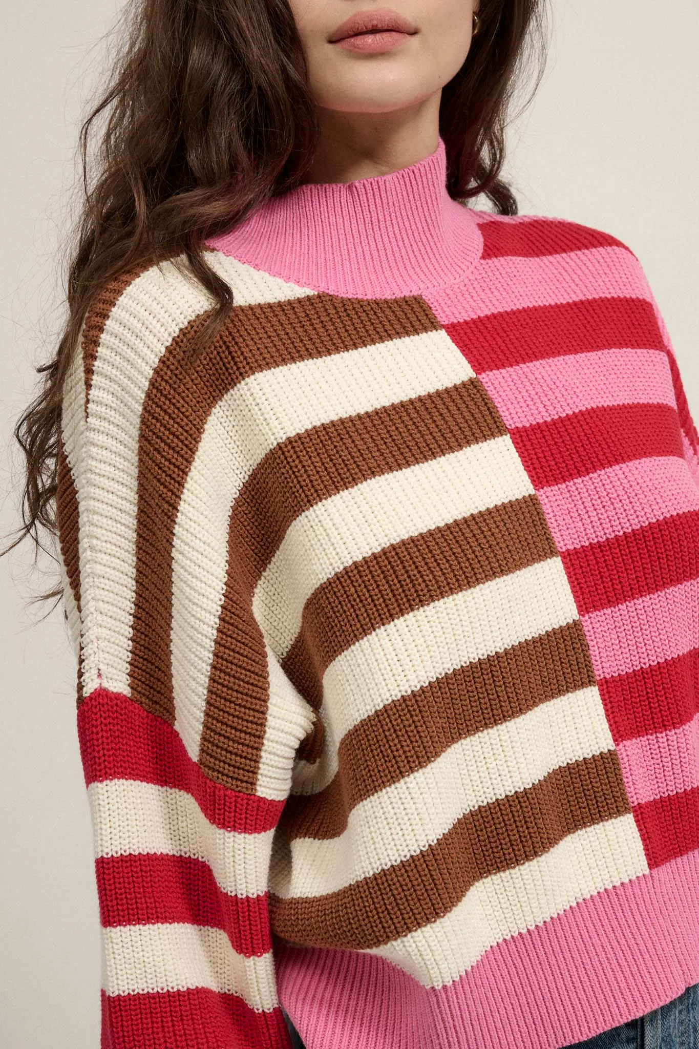 Common Ground Mockneck Colorblock Striped Sweater
