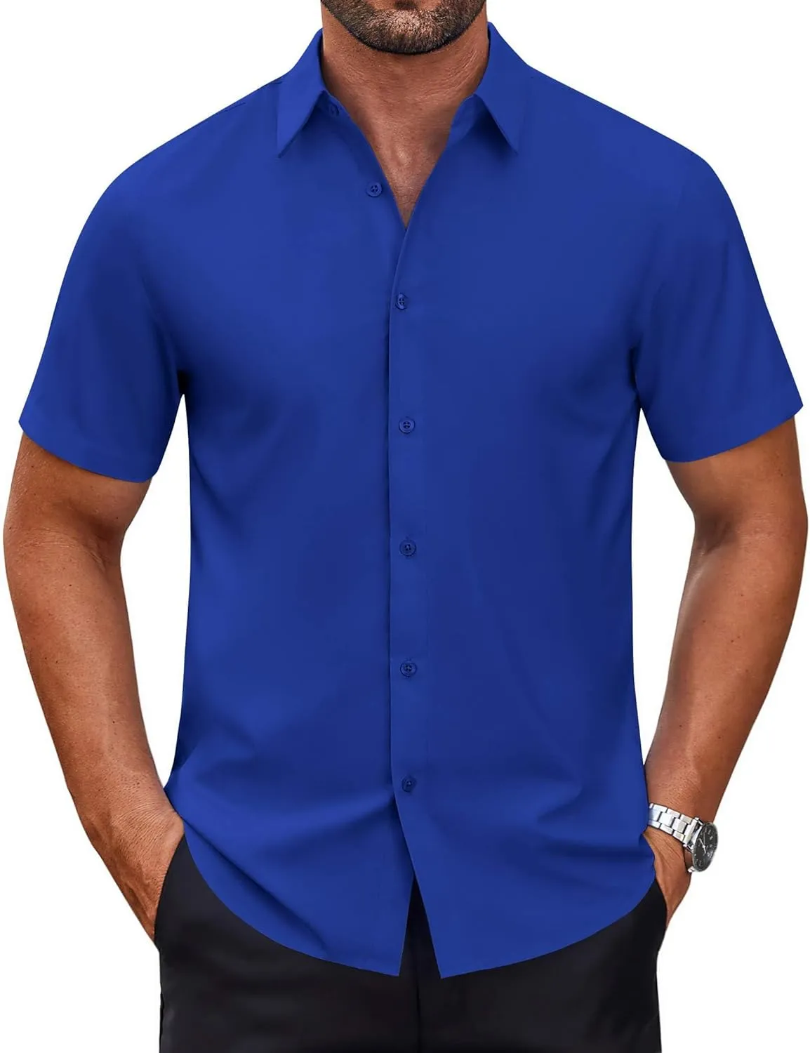 COOFANDY Mens Short Sleeve Dress Shirts Wrinkle Free Casual Button Down Shirts Summer Untucked Dress Shirt