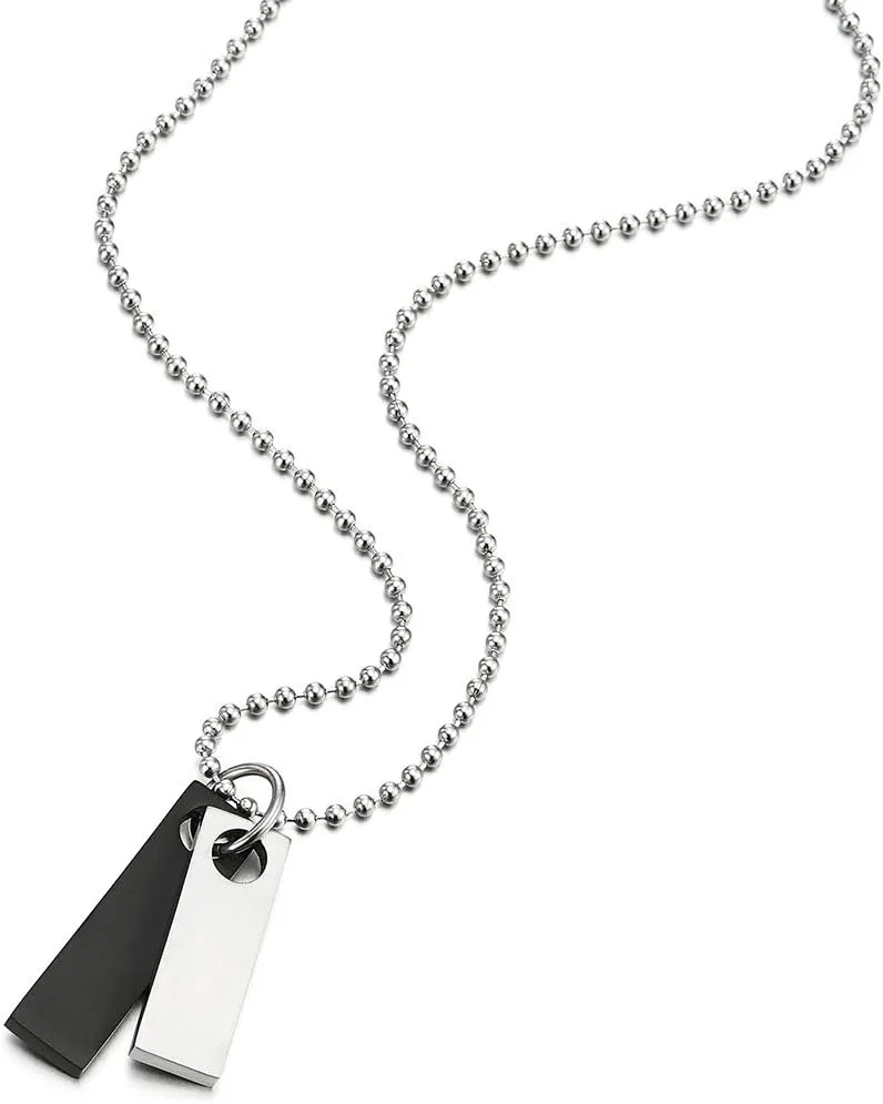 COOLSTEELANDBEYOND Minimalist Mens Stainless Steel Two-Pieces Dog Tag Pendant Necklace