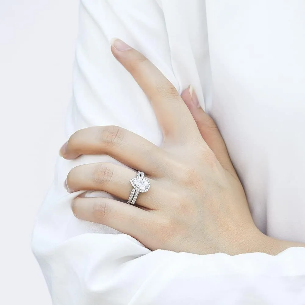 Couple Rings White Gold Plated 925 Sterling Silver Ring Pear 1.5CT AAAAA CZ Women Wedding Ring Sets Men Titanium Steel Ring