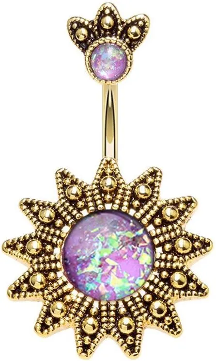 Covet Jewelry Golden Antique Opal Sunburst Belly Button Ring