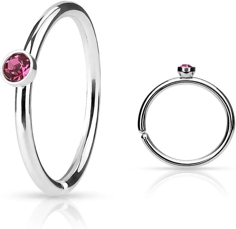 Covet Jewelry Tiny Crystal Set Side 316L Surgical Steel Nose Hoop Cut Rings