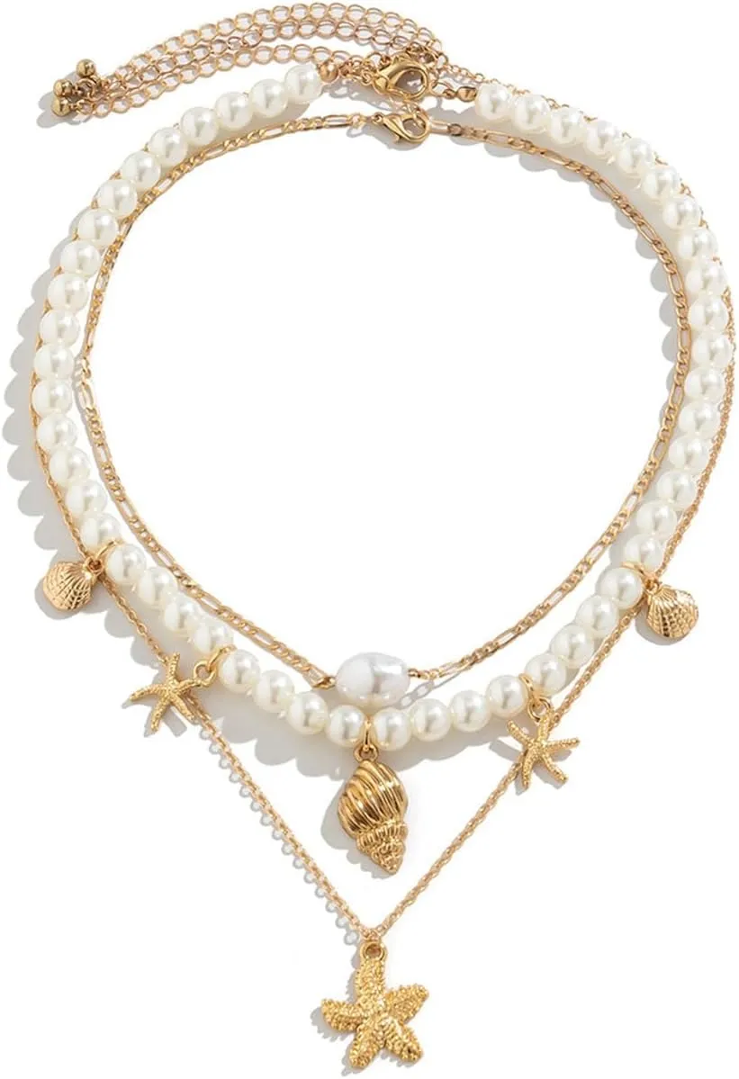 Cowrie Shell Necklace for Women Natural Sea Shell Beads Choker Necklace Adjustable Layered Summer Seashell Beach Necklace for Women Hawaiian Jewelry