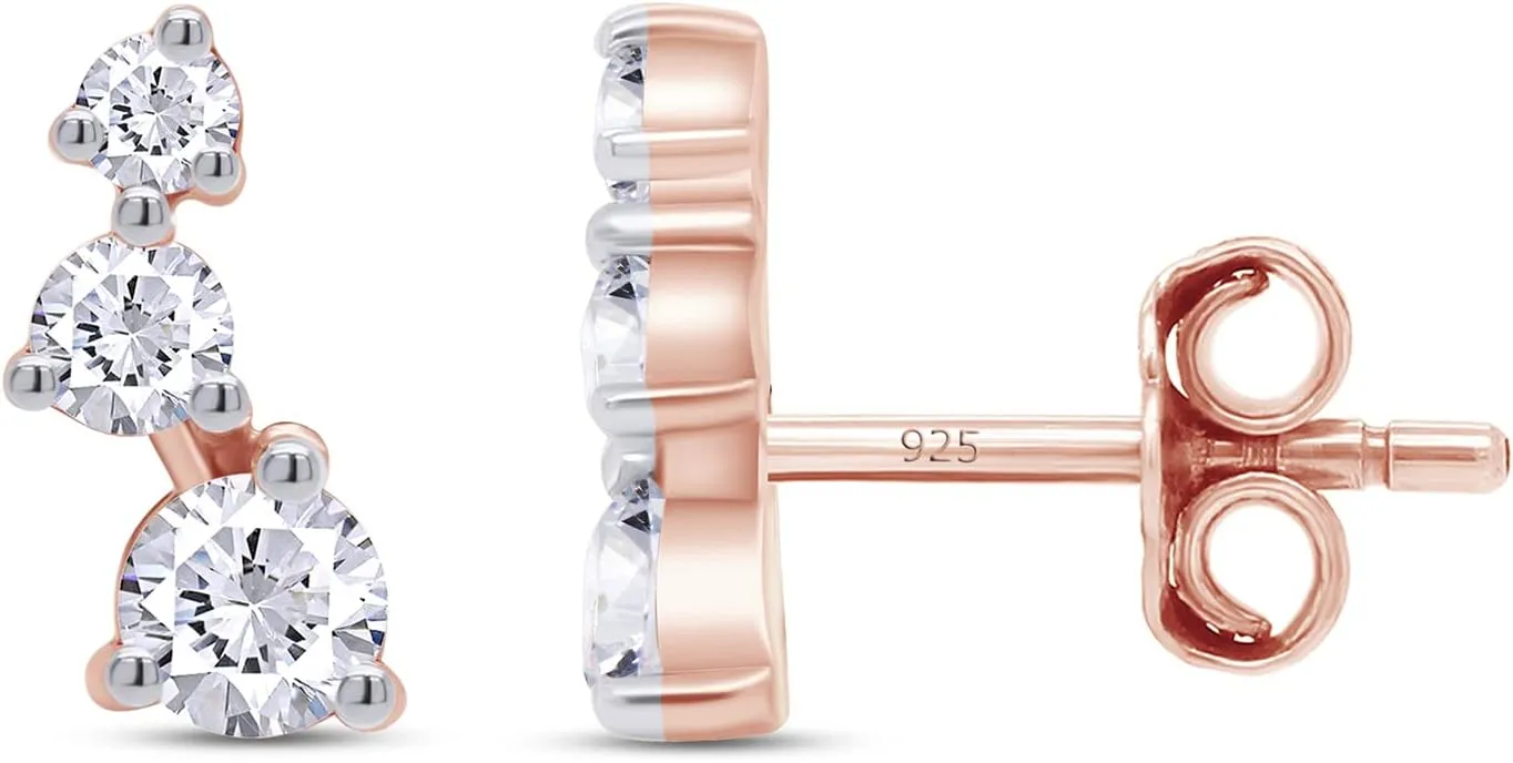 Crawler Stud Earrings, D-E Color Lab Created Moissanite & Lab Grown Diamond, 18K Gold Plated 925 Sterling Silver, Hypoallergenic, Jewelry Box Packed, Gift For Her